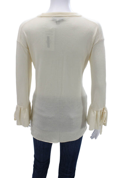 J Crew Womens Beige V-Neck Cotton Tie Detail Sweater Size S