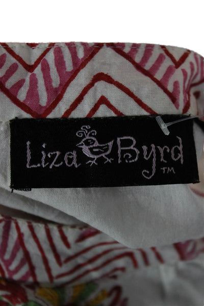 Liza Byrd Women Tunic White Floral Cotton 3/4 Sleeve Bohemian Size S