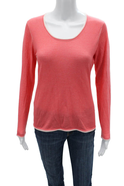 Raffi Womens Basic T-Shirt Pink Cotton Long Sleeve Round Neck Size M