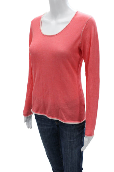 Raffi Womens Basic T-Shirt Pink Cotton Long Sleeve Round Neck Size M