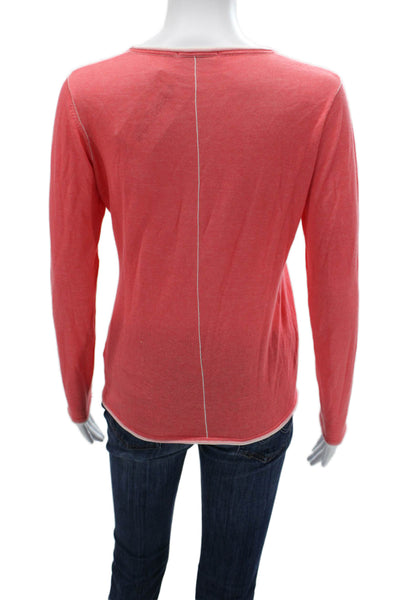 Raffi Womens Basic T-Shirt Pink Cotton Long Sleeve Round Neck Size M
