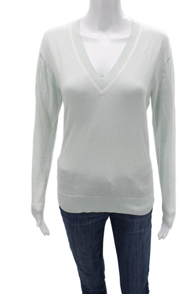 J Crew Unisex Light Blue V-Neck Pullover Sweater 100% Cotton Long Sleeve Size S