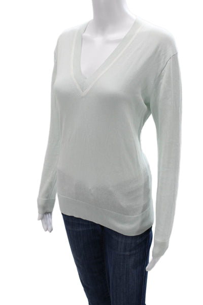 J Crew Unisex Light Blue V-Neck Pullover Sweater 100% Cotton Long Sleeve Size S