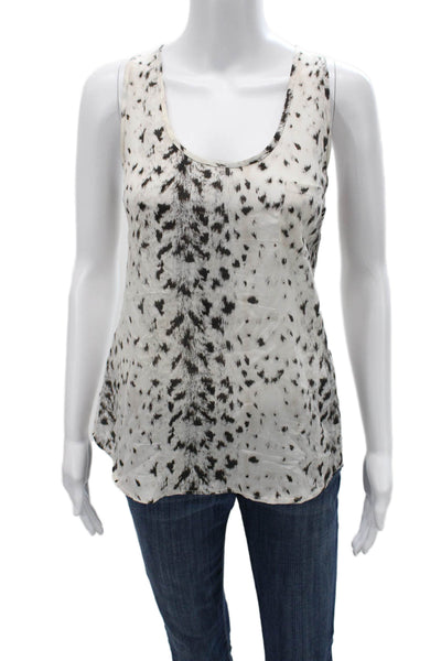 Joie Women White Silk Animal Print Sleeveless Round Neck Tank Basic Size S