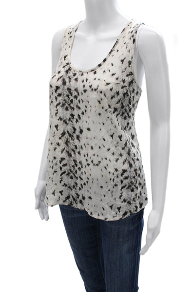 Joie Women White Silk Animal Print Sleeveless Round Neck Tank Basic Size S