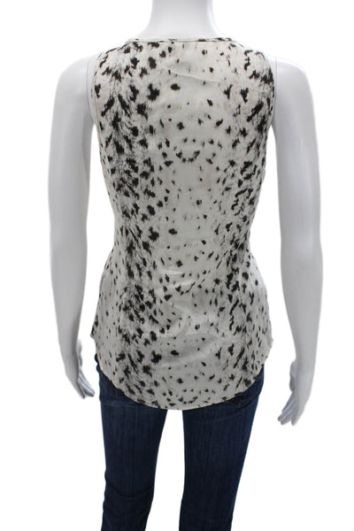 Joie Women White Silk Animal Print Sleeveless Round Neck Tank Basic Size S