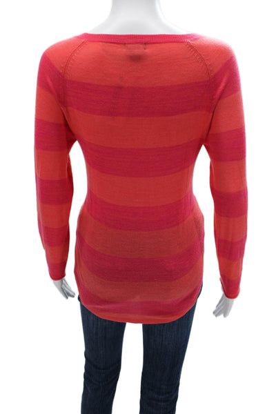 Neiman Marcus Women Striped V-Neck Long Sleeve Acrylic Sweater Orange Size S