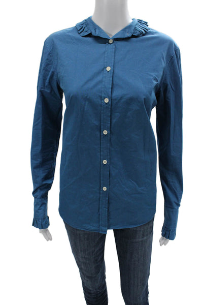 The Gigi Womens Blue Cotton Collared Button-Up Blouse Long Sleeve Size XS