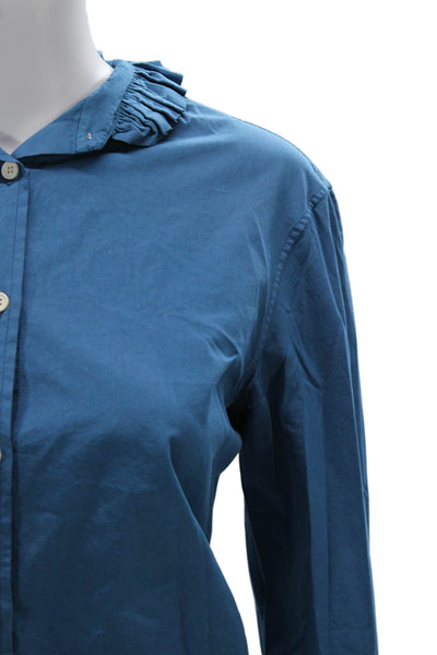 The Gigi Womens Blue Cotton Collared Button-Up Blouse Long Sleeve Size XS