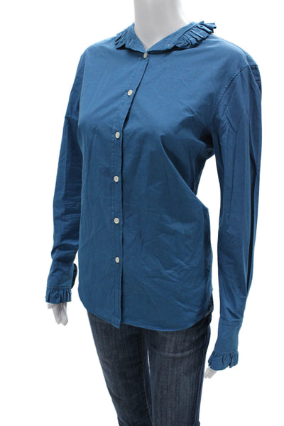 The Gigi Womens Blue Cotton Collared Button-Up Blouse Long Sleeve Size XS