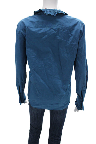 The Gigi Womens Blue Cotton Collared Button-Up Blouse Long Sleeve Size XS