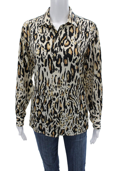 Gerard Darel Womens Beige Animal Print Collared Blouse Button Up Size 36