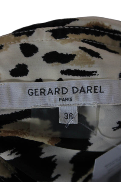 Gerard Darel Womens Beige Animal Print Collared Blouse Button Up Size 36
