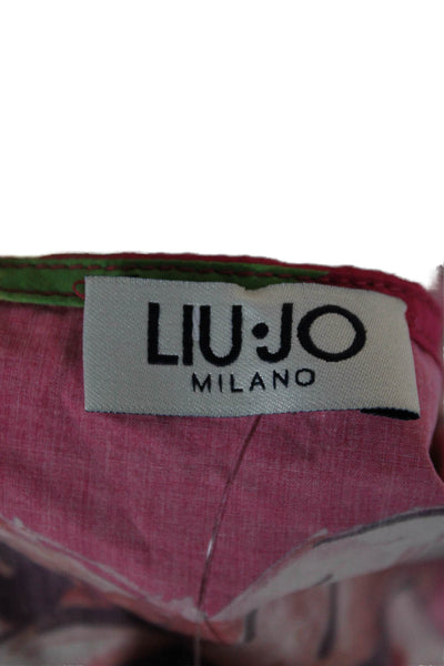 Liu JO Womens Pink Cropped Floral Square Neck Button Blouse Short Sleeve Size M