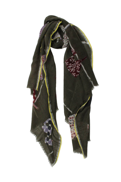 Storiatipic Womens Wool Geometric Print Neck Wrap Scarf Green Size 72" x 76"