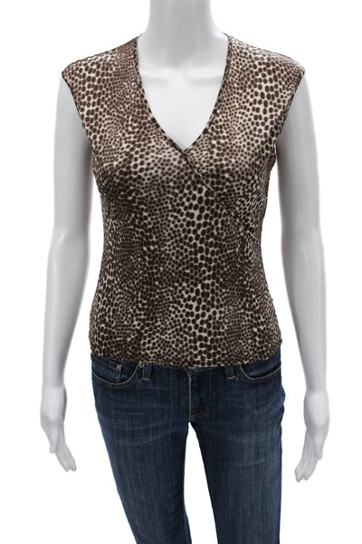 Equipment Womens Silk V-Neck Sleeveless Animal Print Blouse Beige Size M