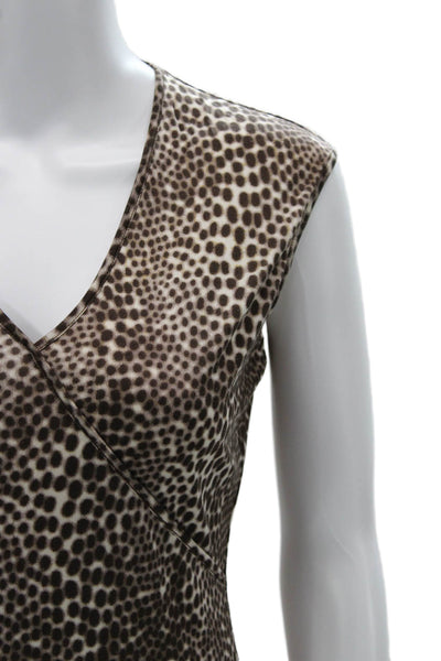 Equipment Womens Silk V-Neck Sleeveless Animal Print Blouse Beige Size M