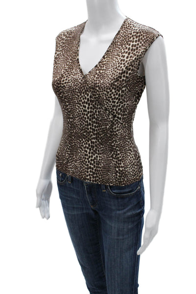 Equipment Womens Silk V-Neck Sleeveless Animal Print Blouse Beige Size M