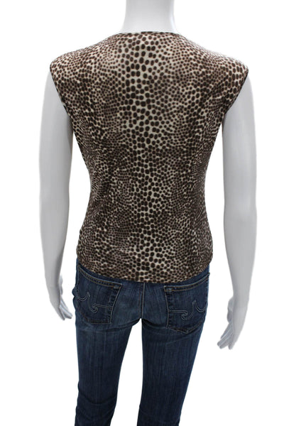 Equipment Womens Silk V-Neck Sleeveless Animal Print Blouse Beige Size M