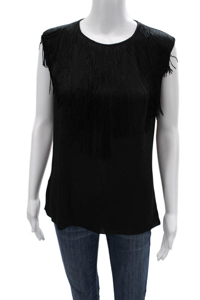 BCBG Max Azria Women Blouse Black Sleeveless Round Neck Button Size M