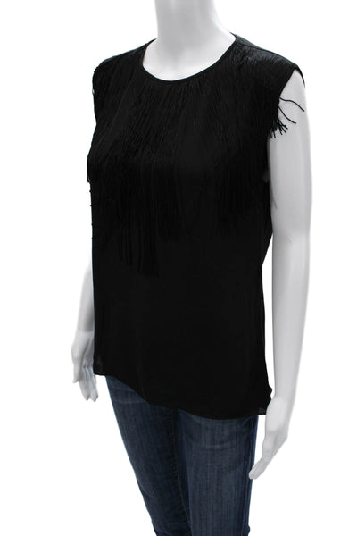 BCBG Max Azria Women Blouse Black Sleeveless Round Neck Button Size M