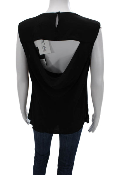 BCBG Max Azria Women Blouse Black Sleeveless Round Neck Button Size M