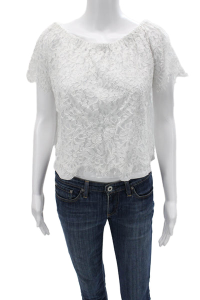 Generation Love Women Cropped Floral Button Blouse White Short Sleeve Size XS