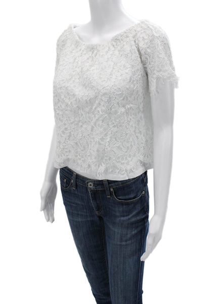 Generation Love Women Cropped Floral Button Blouse White Short Sleeve Size XS