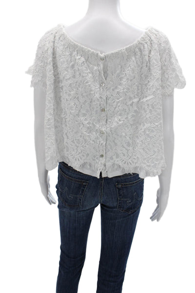 Generation Love Women Cropped Floral Button Blouse White Short Sleeve Size XS
