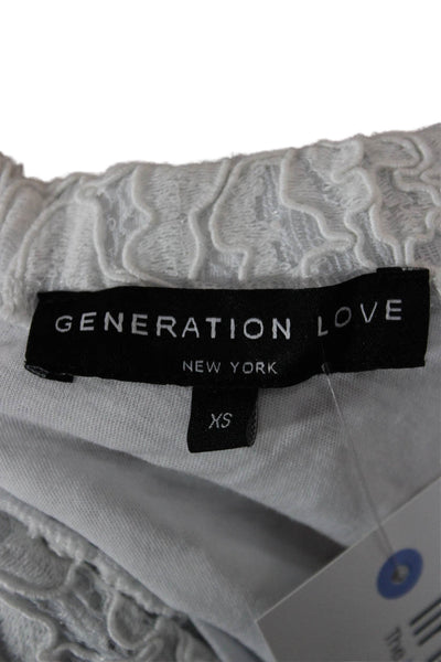 Generation Love Women Cropped Floral Button Blouse White Short Sleeve Size XS