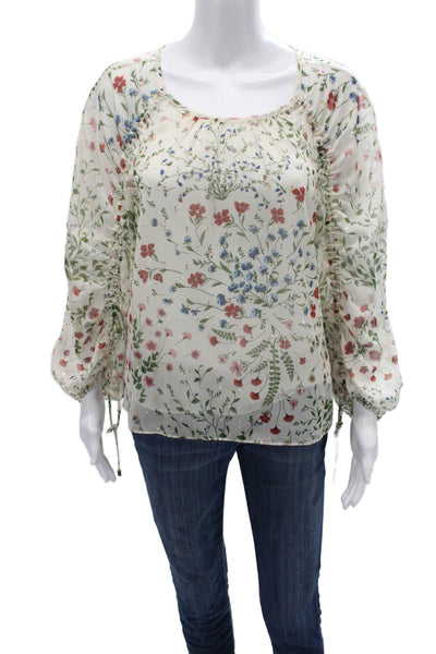 Joie Womens Floral Tunic Blouse Beige Long Sleeve Round Neck Size S