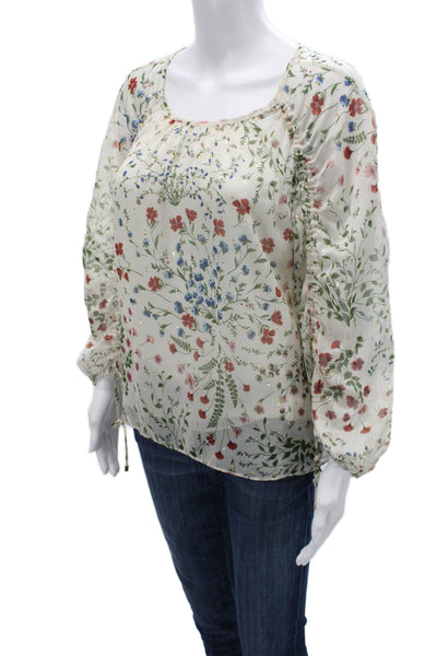 Joie Womens Floral Tunic Blouse Beige Long Sleeve Round Neck Size S