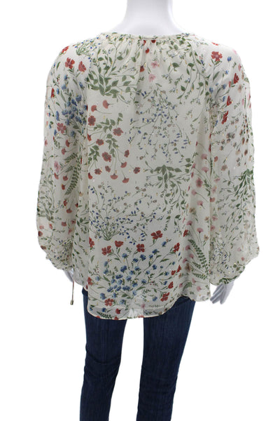 Joie Womens Floral Tunic Blouse Beige Long Sleeve Round Neck Size S