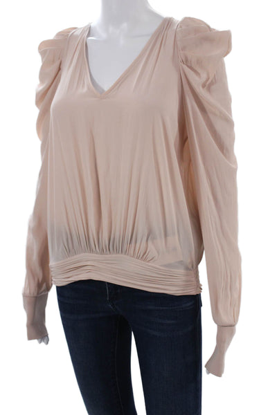 Ramy Brook Womens V-Neck Long Sleeve Beige Polyester Solid Blouse Size XS