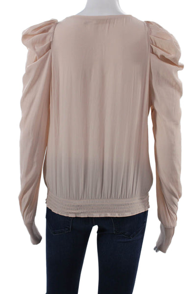 Ramy Brook Womens V-Neck Long Sleeve Beige Polyester Solid Blouse Size XS