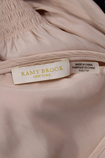 Ramy Brook Womens V-Neck Long Sleeve Beige Polyester Solid Blouse Size XS