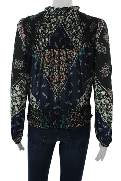 Plenty by Tracy Reese Women Black Floral High Neck Long Sleeve Blouse Size S