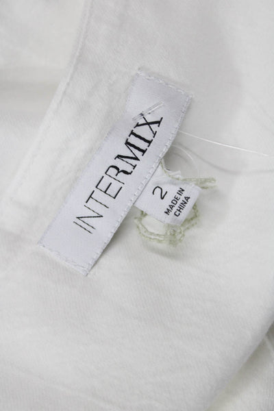 Intermix Women White V-Neck Button Up Blouse 3/4 Sleeve Cotton Size 2
