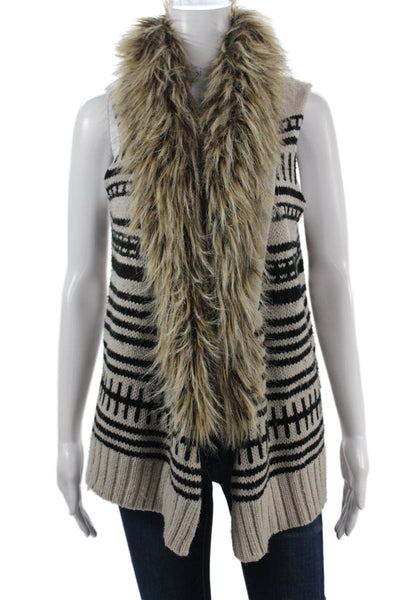 BB Dakota Women Fair Isle Beige Sweater Vest Boho Acrylic Wool Size S