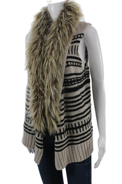 BB Dakota Women Fair Isle Beige Sweater Vest Boho Acrylic Wool Size S