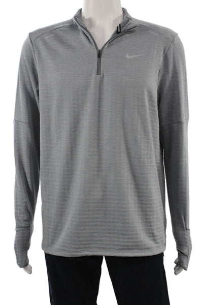 Nike Mens Gray Mock Neck Zip Sweater Long Sleeve Polyester Spandex Size L