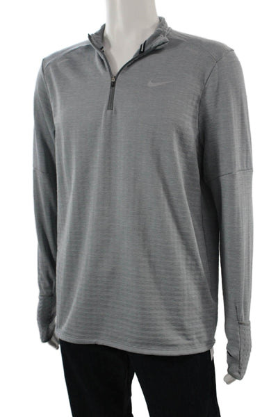 Nike Mens Gray Mock Neck Zip Sweater Long Sleeve Polyester Spandex Size L