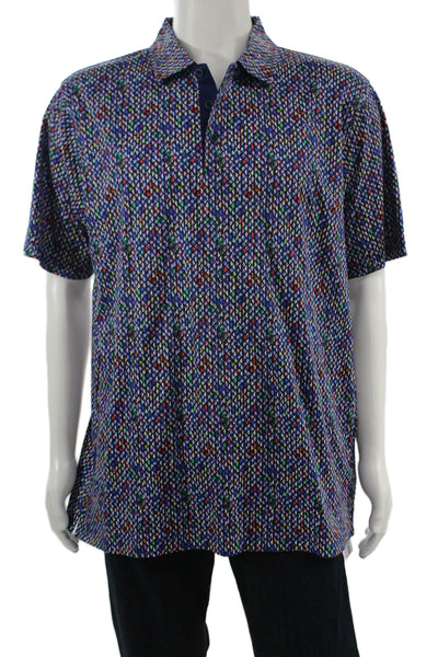 Bugatchi Mens Geometric Print Polo Shirt Multi Colored Size Large