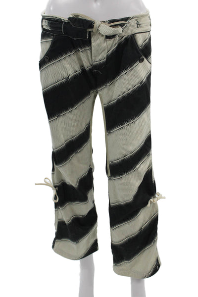 686 Unisex Snow Pants Beige Striped Drawstring Polyester Winter Grunge Size XS