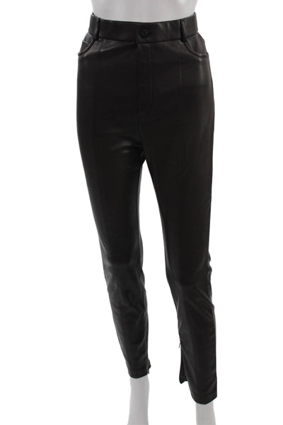 Zara Womens Biker Cropped Ankle Pants Black Polyurethane Button Size M
