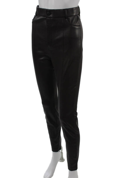 Zara Womens Biker Cropped Ankle Pants Black Polyurethane Button Size M