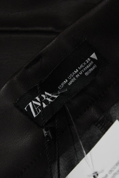 Zara Womens Biker Cropped Ankle Pants Black Polyurethane Button Size M
