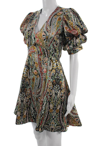 1 State Womens Fit & Flare Paisley V-Neck Black Dress Size XS