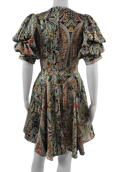 1 State Womens Fit & Flare Paisley V-Neck Black Dress Size XS