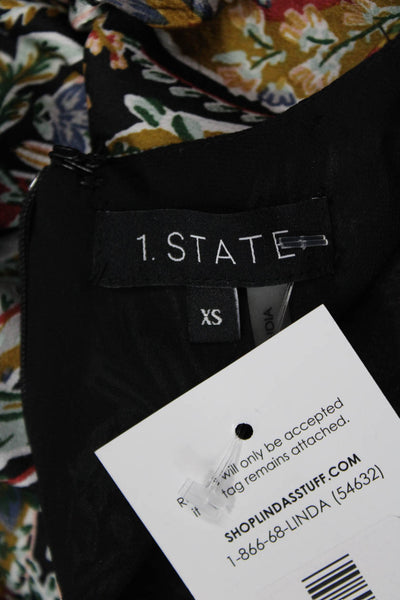 1 State Womens Fit & Flare Paisley V-Neck Black Dress Size XS